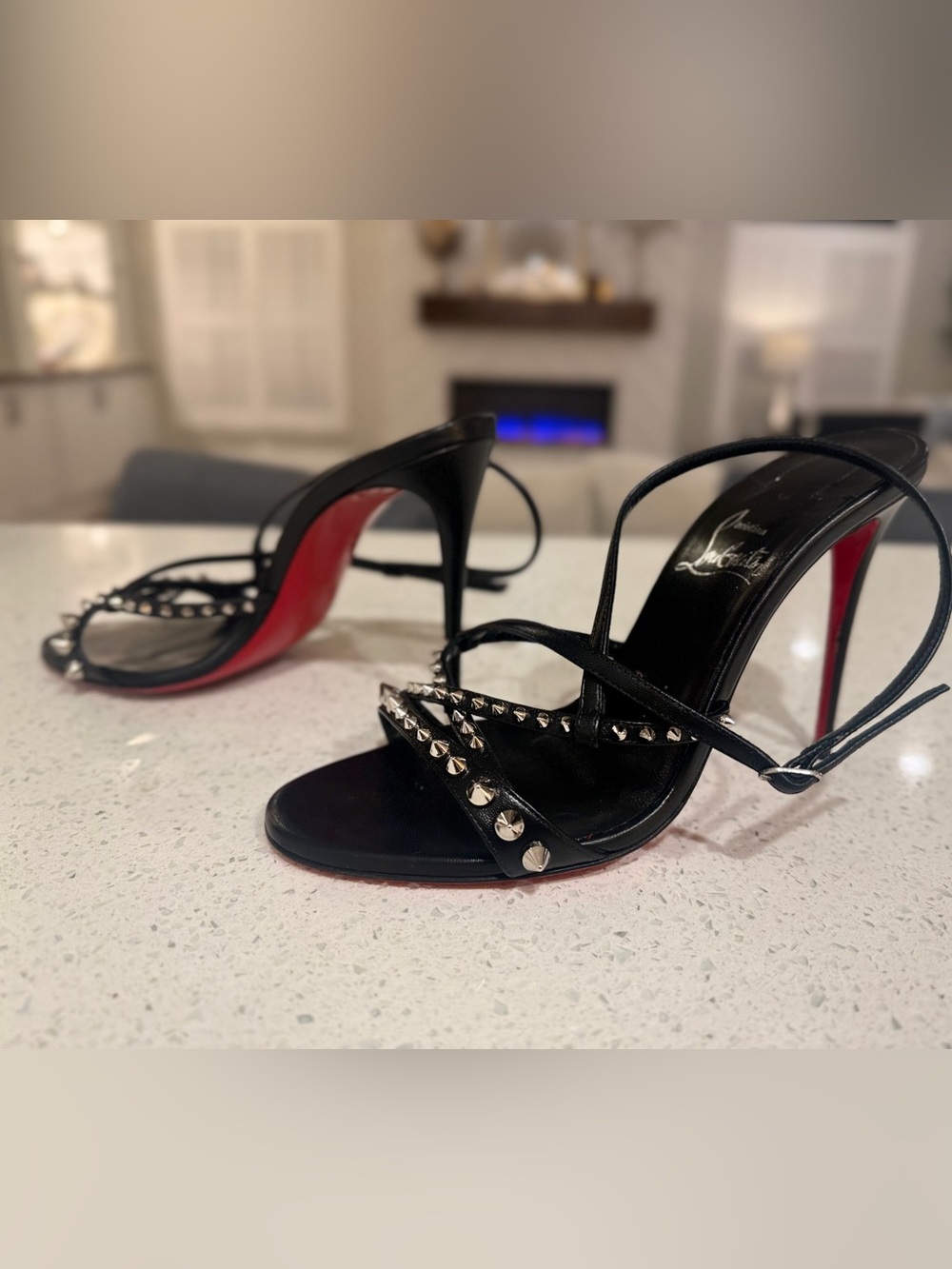 Christian Louboutin Spikita Strap 100 Black Leather Spiked Sandals - EU 37.5